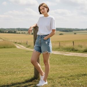 Gap Button Fly Distressed Western Coquette Chic Rodeo Cowgirl Denim Shorts Sz 26